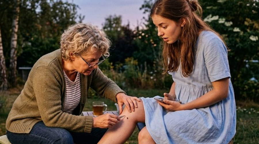 Es ist Sonntagnachmittag. Der Waldspaziergang war schön, die Kinder sind müde. Beim Duschen entdeckt die Mutter an der Kniekehle des Sohnes eine Zecke. 